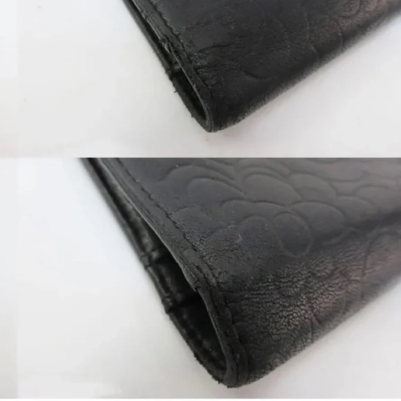AUTH CHANEL Camellia Lambskin Long Wallet Black - Picture 7 of 11